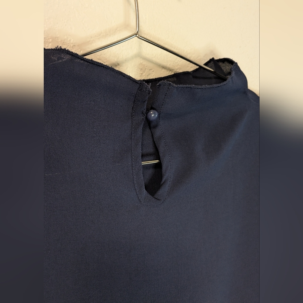 Navy Lace Sleeve Women's Top - Picture 3 of 6